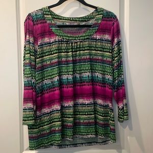 TanJay green, pink, and yellow patterned long sleeve shirt.